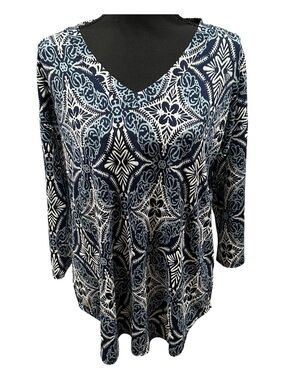 Dear Scarlett Navy and White Textured Print 3/4 Sleeve Blouse - Size M